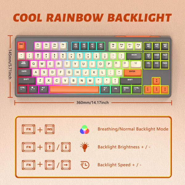 M87 80% Trådlöst SpelTangentbord, 87 TKL RGB-Tangenter, SA PBT Mekanisk Känsla, Bluetooth/2.4 Ghz Dubbel Mo