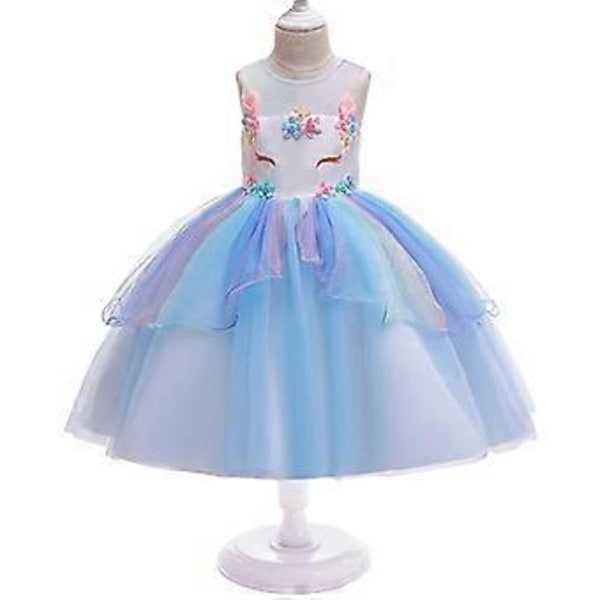 Flickor Enhörning Prinsessa Tyll Tutu Klänning Jul Fest Bröllop Balklänning (blå)