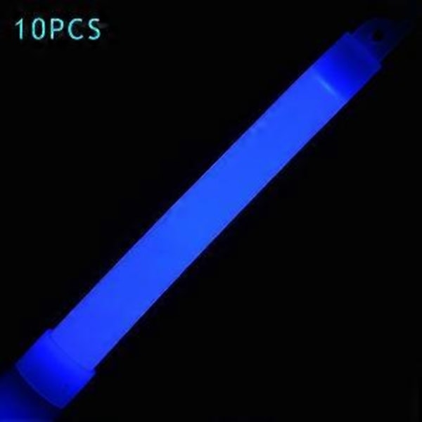 10 stk. 15 cm Glowsticks med Krok, Tykke Flatbunnede Lysstaver, Turutstyr, Festartikler (Blå)
