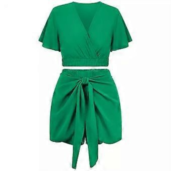 2-delt sett for kvinner, avslappet sommer loungewear sett med hetteermer og shorts med elastisk midje, strandpartyantrekk (XL Svart)