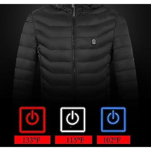 Uppvärmd jacka, vinter utomhus varm elektrisk uppvärmningsjacka, 8 uppvärmningszoner (3XL svart)
