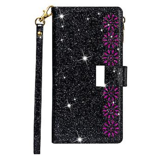 Glitter lynlås læderetui til Huawei Mate 20 Pro (Sort)