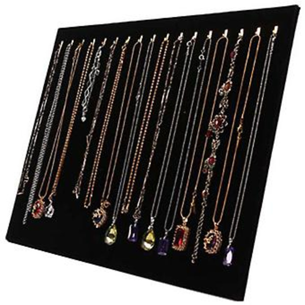 17 Krokar Halsband Display Sammet Halsband Display Stativ Örhänge Smycken Display (17 Krokar Halsband Display), Svart