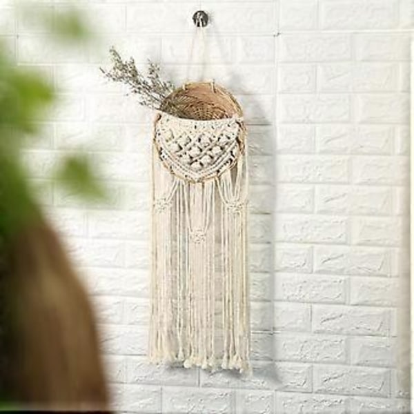 vægophæng boho indretning, vægdekoration, med træperler dekoration macrame vægkurv, 85*25cm