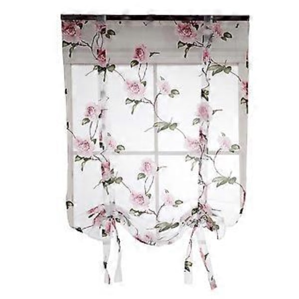 Blommig Romersk Gardin Halvtransparent Fönsterskärm Sling Tie Persienner för Vardagsrum Balkong Sovrum 1,2 x 1,6 m (Rosa)