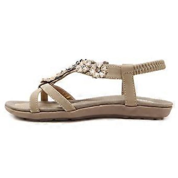 Sommersandaler for kvinner, bohemske blomster, rhinstein, store flate sko, strandsandaler (EU 40 Aprikos)