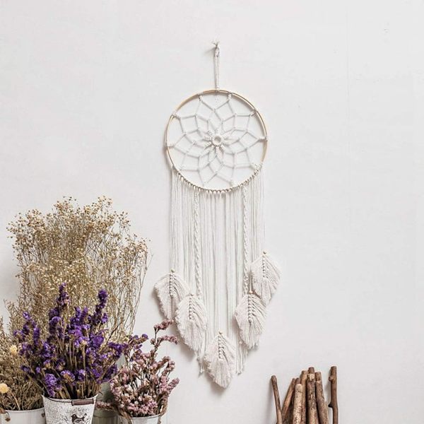 Håndlavet Boho Dream Catcher Væghængning i Bomuld