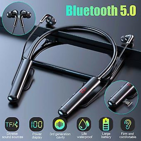 Bluetooth 5.0 niskapanta kuulokkeet langattomat nappikuulokkeet mikrofoni iPhone Samsungille (musta)