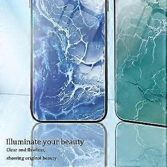 Marmor Mønster Deksel for iPhone 15 Plus Herdet Glass+PC+TPU støtsikker etui