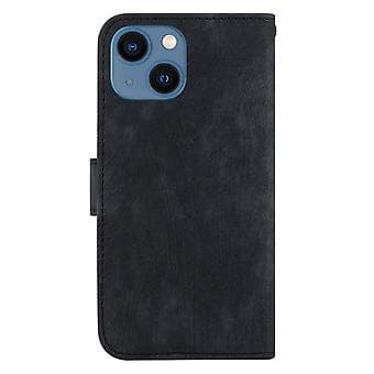 Embosset Lærveske For iPhone 15 (Svart)
