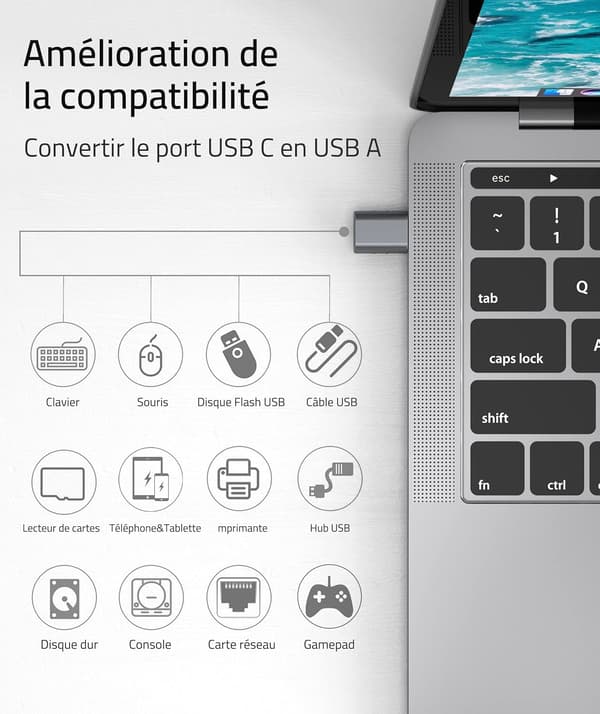 USB C - USB -sovitin, 2 kpl, USB C -uros USB3 -naaras, sovitin