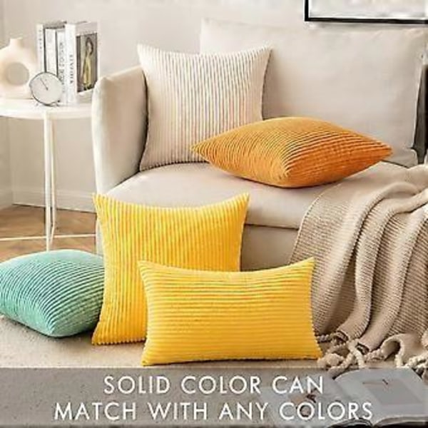 Pakke med 2 Corduroy Myke Solide Dekorative Firkantede Putesett Deksel Putesaker Putesett for Sofa Soverom Couch 18 x 18 Tommer Gyllen Gul