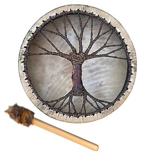 Gudinna Shamantrumma Livets Träd Sibirisk Trumma Andemusik Handgjord Shamantrumma (Khaki)