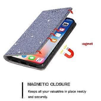 Glitter PU-läder Ställbart Telefonfodral för iPhone 15, Kortfack Anti-fall Telefonfodral (Stil E)