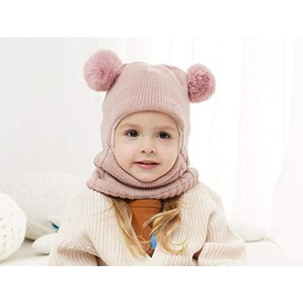 Baby Vinterhatt Halsduk Set, Unisex Toddler Hat Halsduk, Rosa