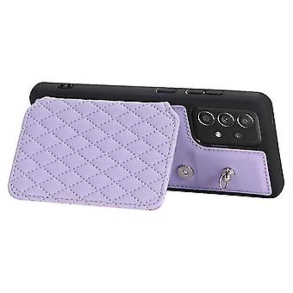 Mobilfodral med kortspår och snodd för Samsung Galaxy A52 5g / 4g, rutnätstruktur (svart) (lila)
