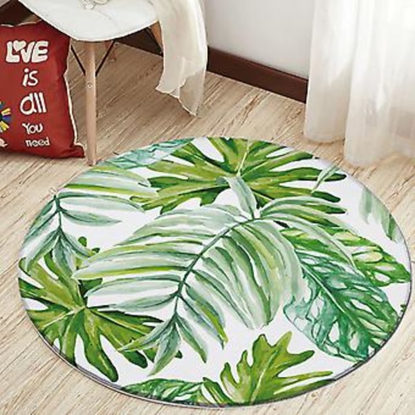 Sklisikker Rund Matte Sittepute Område Tepper Vaskbart Teppe Roterende Stol Matte Soverom 80cm