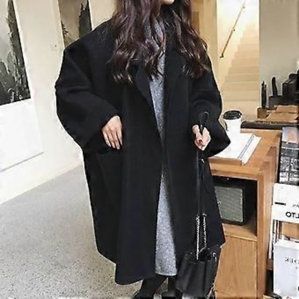 Mellanlång Tunn Jacka Lös Passform Dam Mångsidig Yllerock Höst/vinter Ny Ankomst Varm Vindtät (M kaffe)