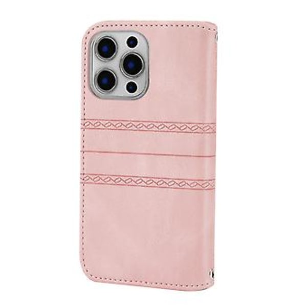 Embosset lærveske for iPhone 15 Pro Max (Rosa)