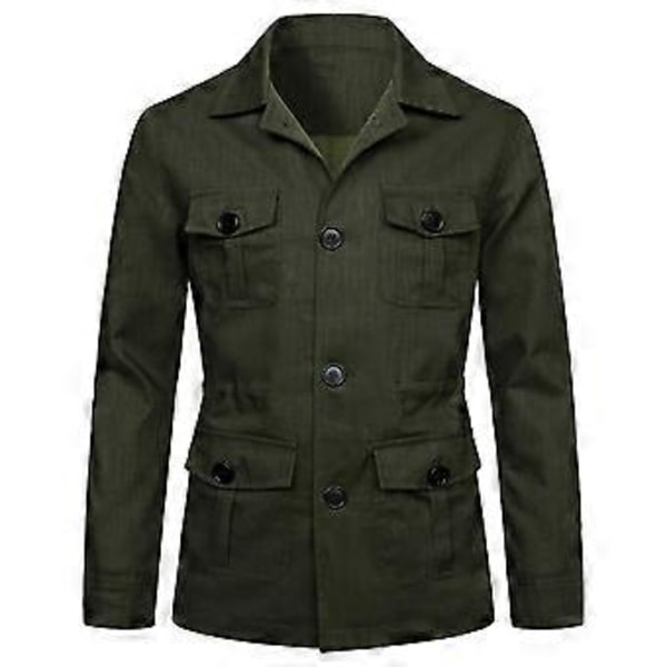 Herre Frakker Safari Jakke Linned Britisk Retro Gentry Suit Lommer Overtøj Mode Ensfarvet Herre Toppe(XL army grøn)