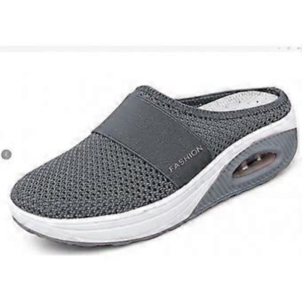 Luftpude Vandresko Åndbare Casual Mesh Slip On Vandresko til Udendørs Indendørs (38 Mørkegrå)