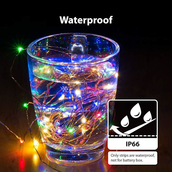 2-pack 10 meter LED-ljusslingor med 100 flerfärgade LED-lampor, Batteridriven