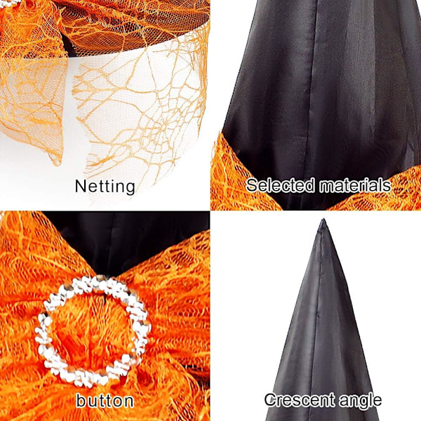 2 st Halloween Häxhatt Kostym Cosplay Hatt med Snygg Mesh Cr