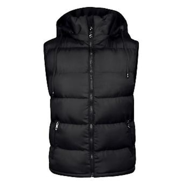 Herrar Padderad Slim Fit Ärmlös Jacka Avtagbar Huva Väst (L Svart)