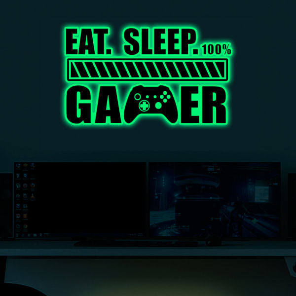 Game Wall Decal Glow in The Dark-Green-Gamer Boy Wall Sticke
