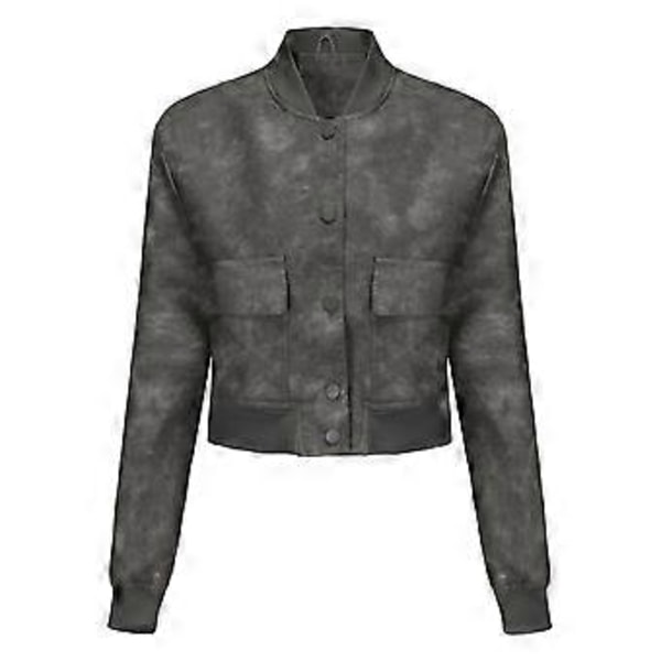 Lös kofta, avslappnad jacka, ribbad modejacka, läderjacka för kvinnor (3XL Grå)