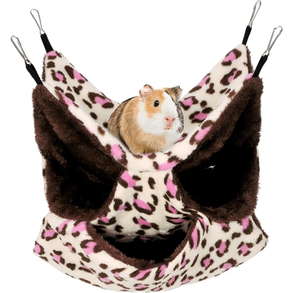 (Pink leopard print) Rat Hammocks for Cage, 3 Layer Pet Hammock,