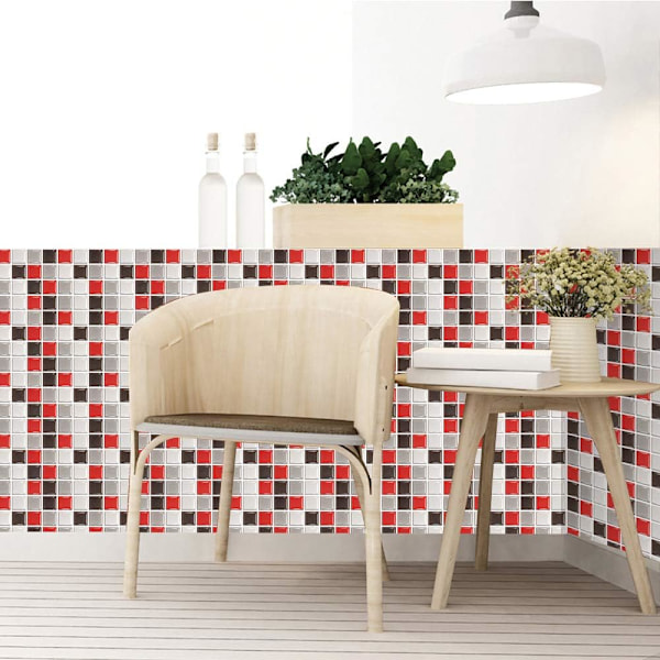 24 Stk (Röd Mosaik) Rektangulära Självhäftande Dekorativa Klinker