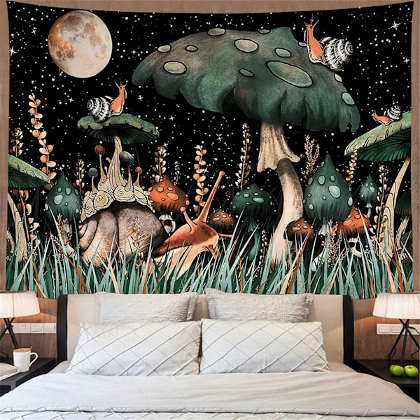 Soppveggteppe Måne og Planter Veggteppe Snegle Trippy Veggteppe