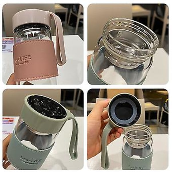 JUSCH Glas vandkrus med kopærme personlighed enkel forseglet bærbar kop klar himmelblå 480ml(WZ1975)
