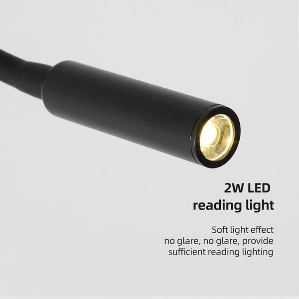 2W LED-sengelampe Sort vægmonteret læselampe Sengelampe Læselampe
