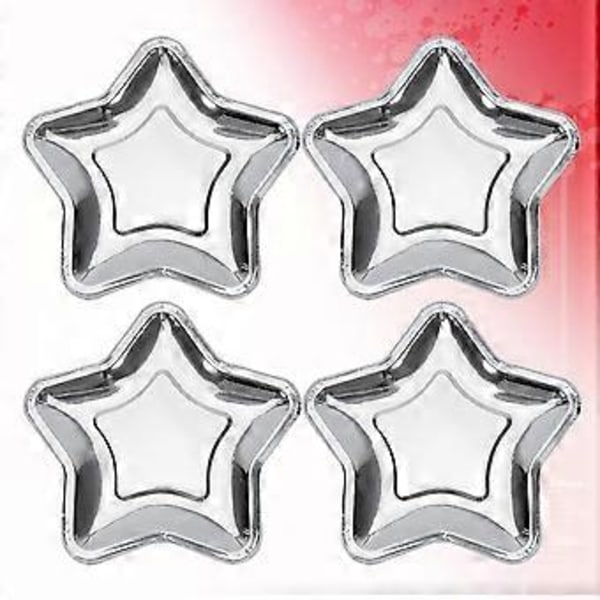10 stjärnformade papperstallrikar med fem spetsar, engångstallrikar för jul, födelsedag, silver