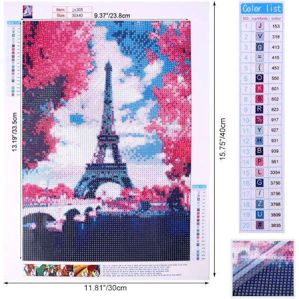 DIY 5D Diamantmålning Full Drill Stitch Kit(30x40cm) -Eiffel To