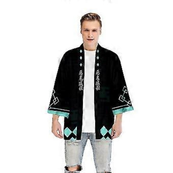 Børne Anime Demon Slayer Cosplay Voksen Tanjirou Nezuko Top Kimono Kappe V (L Sort Grøn)