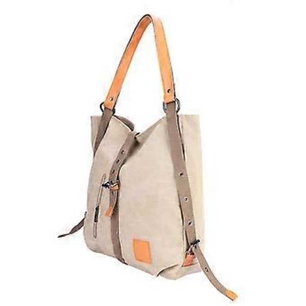 Multifunksjonell Canvas Håndveske Tote Dame Jente Skulderveske Stor Kapasitet Ryggsekk Khaki