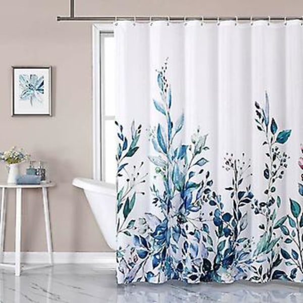 Blommig duschdraperi med mögelskydd, viktad kant, tvättbar, polyestertyg badrumstillbehör, Boho bladmönster duschdraperier med 12 krokar