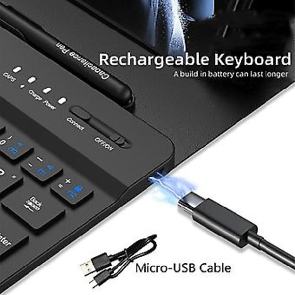 Trådlöst tangentbord för Samsung Galaxy Z Fold 4 3 2 Magnetiskt vikbart stativ Lädertangentbordsfodral med pennfack och mus
