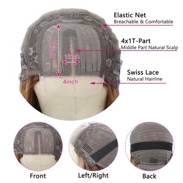 Lace Front Parykk Varmebestandig Fiber Syntetisk 4x4x1 T-Del*