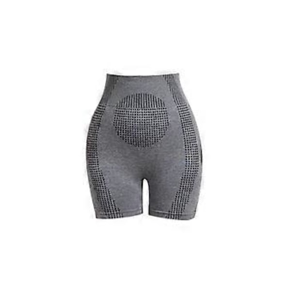Sportshorts för damer, högmidjade shorts med magkontroll (L Grå)
