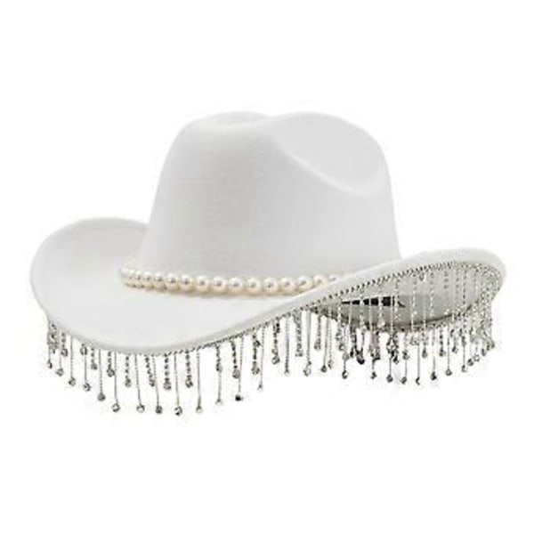 Justerbar utomhushatt med formbara brätten National Styles Hatt med strass Western Accessoar för Kostymevenemang Vit( Vit)