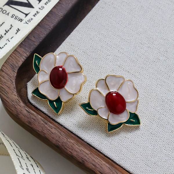 Franske designer vintage retro franske emalje blomsterøreringe enkel mode stil S925 sølv stiftøreringe