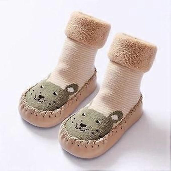 Baby Drenge Piger Småbørn Dyr Mokkasiner Skridsikre Indendørs Hjemmesko Vinter Varme Sko Strømper (Xl Khaki)