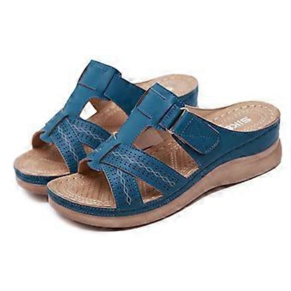 Kvinders Tykke Sål Stitch Sandaler Stor Størrelse Sommer Kile Tøfler (EU 36 Blå)