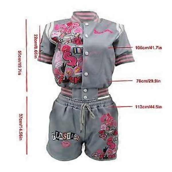 Dame 2-delt Sæt Kortærmet Cropped Top Træningsdragt Bodycon Shorts Jumpsuit Sæt (L Rød)