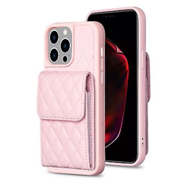 Pystytaskullinen PU-nahkainen kotelo iPhone 15 Pro Maxille (Vaaleanpunainen)