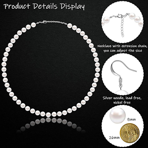 Faux Pearl Smykkesæt Simuleret Perlekæde Armbånd Øreringe